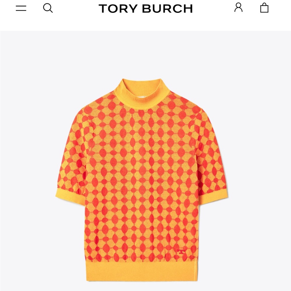Tory Burch Bitter Orange and Red Poppy Knit Top L